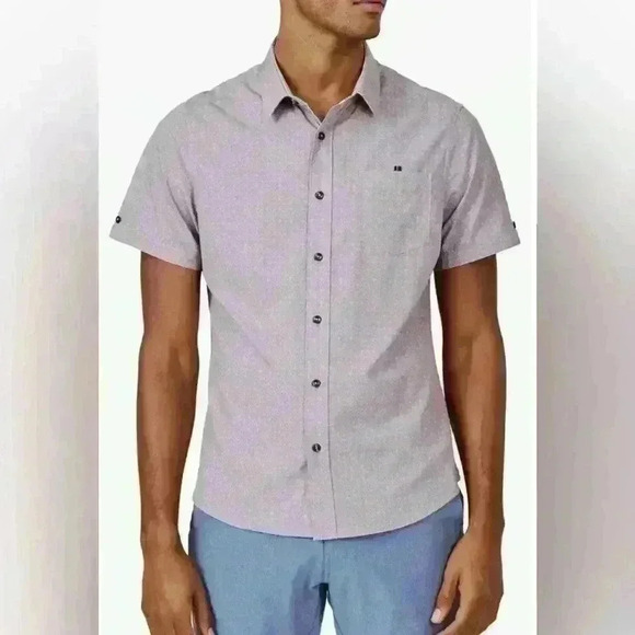 ✨7 Diamons Short Sleeve Performance Button-Up Shirt, classic fit size large - Picture 7 of 8